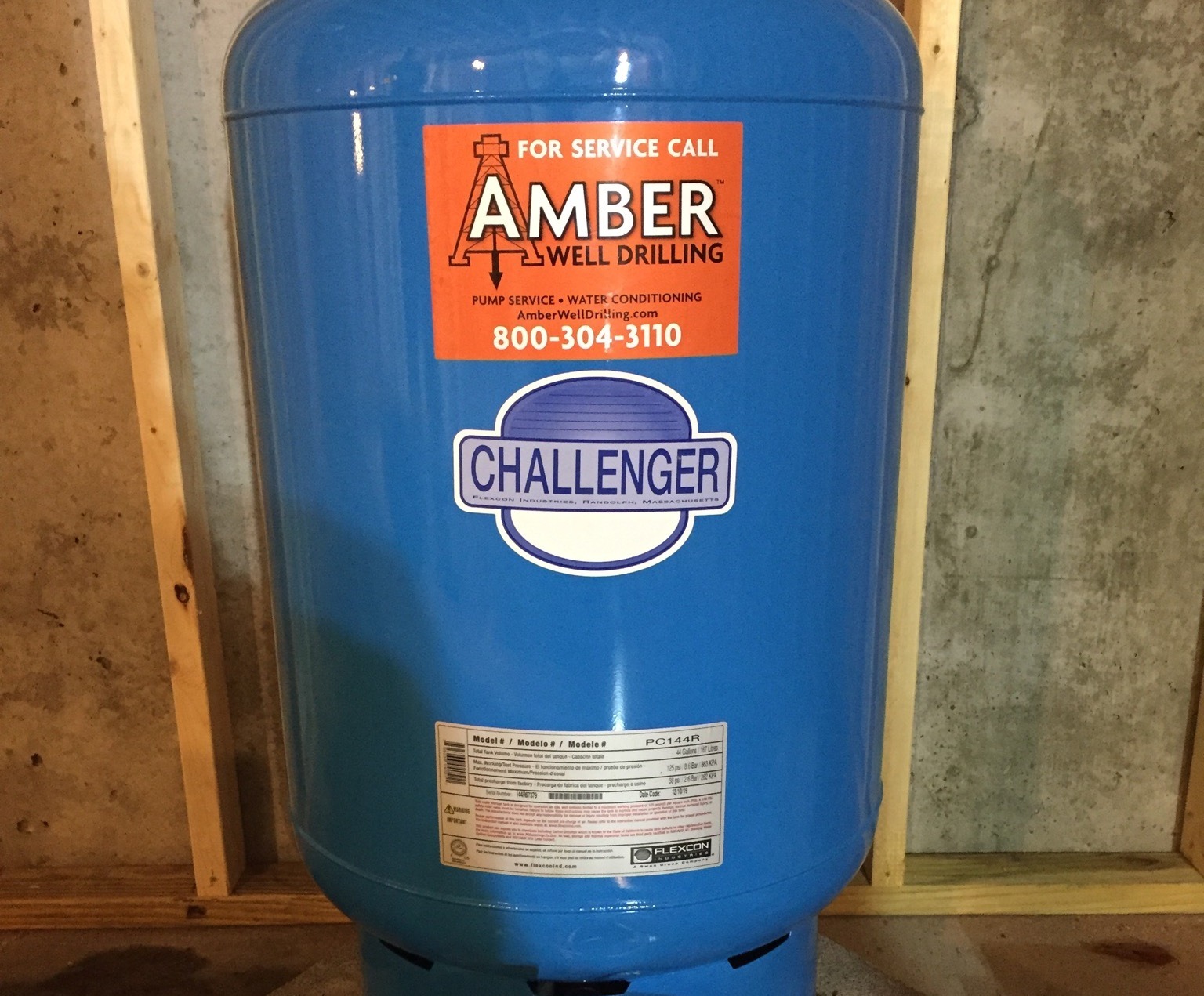 Amber Water Pros pressure tank.